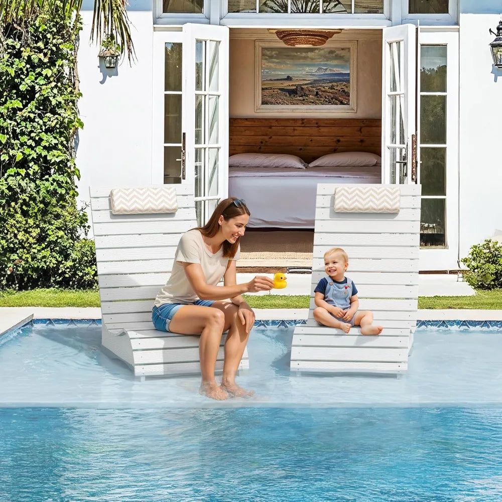 Pool Lounge Chairs Set of 2 With Headrest for Poolside