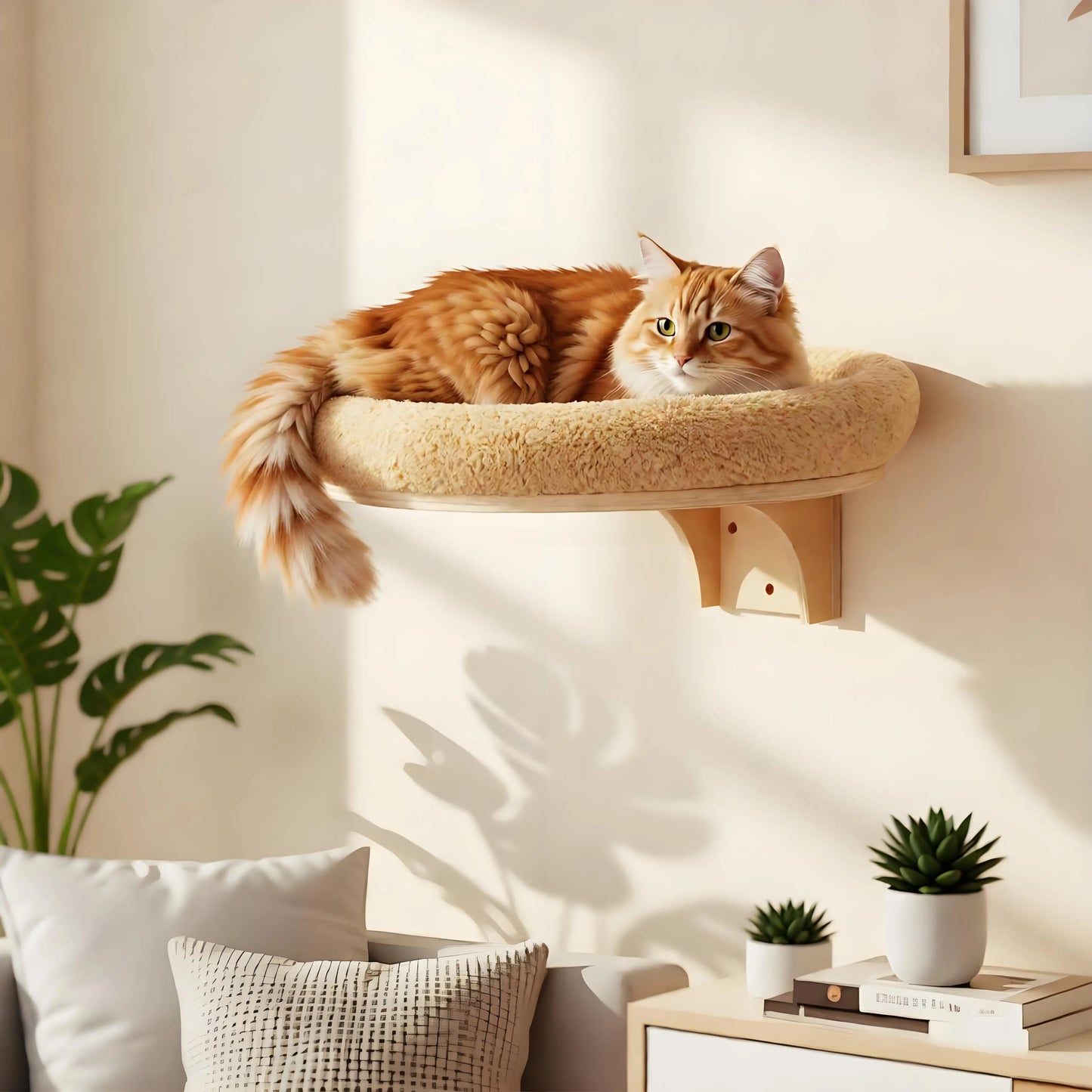 Cat Wall Mounted Solid Wooden Climbing Ladder Hammock Scratching Post