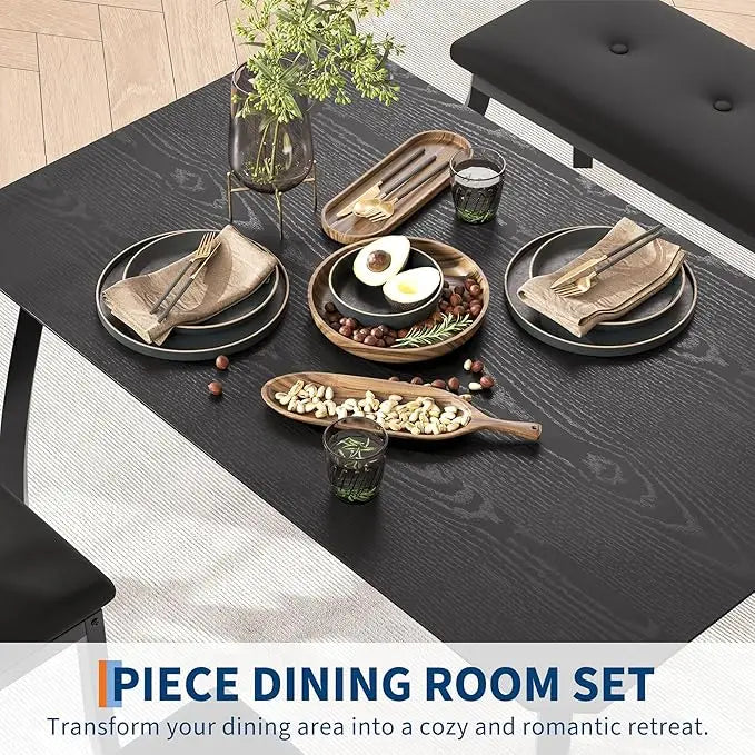 HiMISS Dining Table Set For Four With Chamfered Metal-Leg Frame
