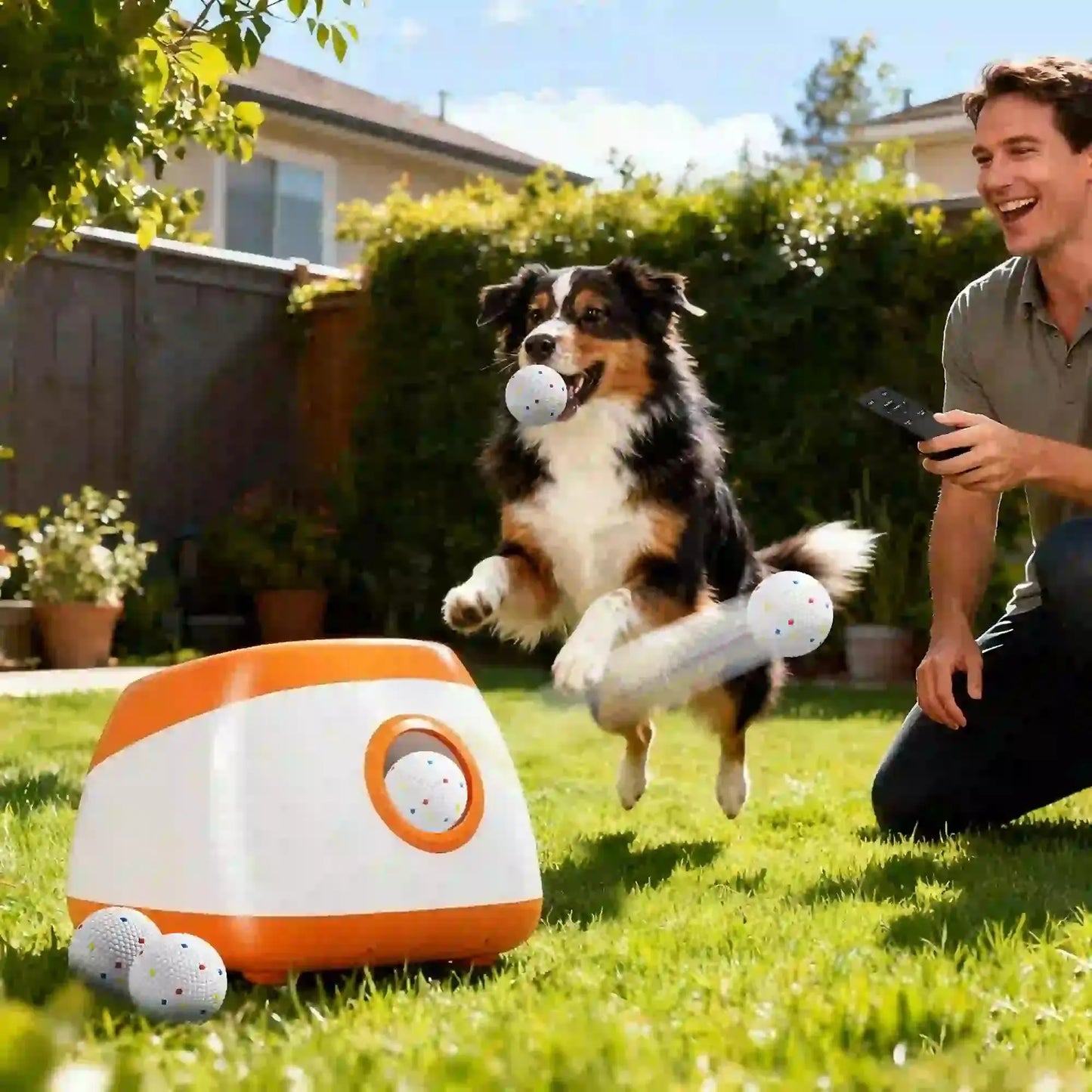 Automatic Dog Ball Launcher Cordless Fetch Toy Remote 3 Distances