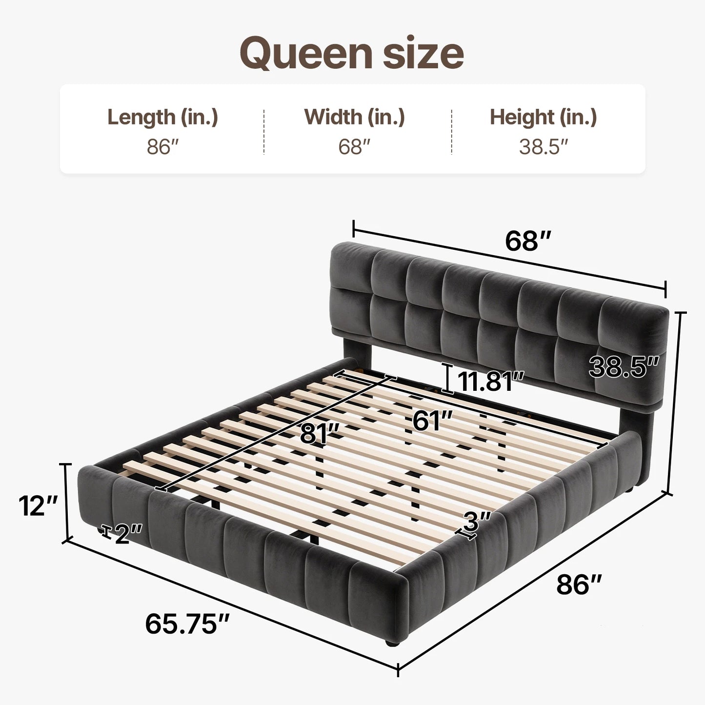 QWC Modern Cloud Platform Bed With Soft Headboard Fabric