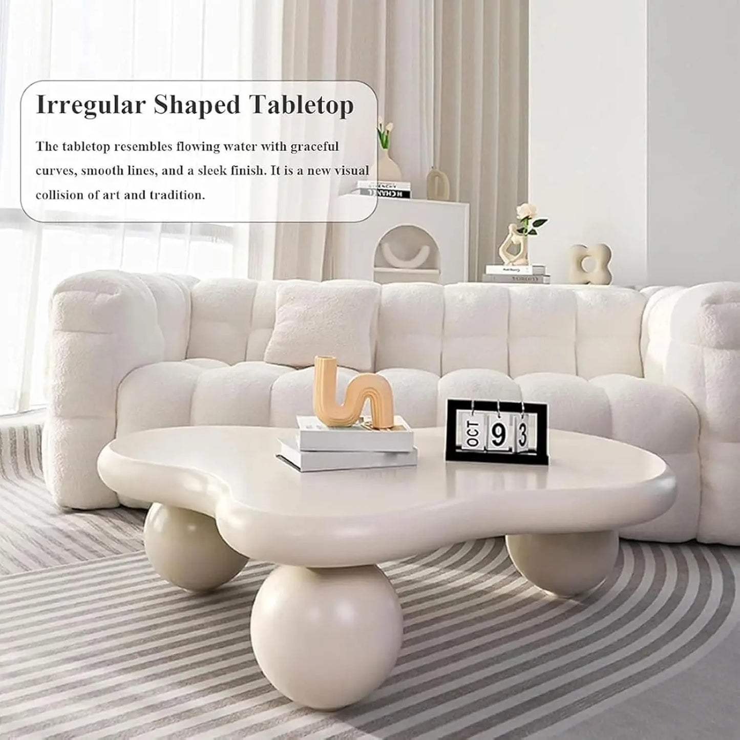 Cloud Shaped Coffee Table Wooden Modern Center Table Three Balls