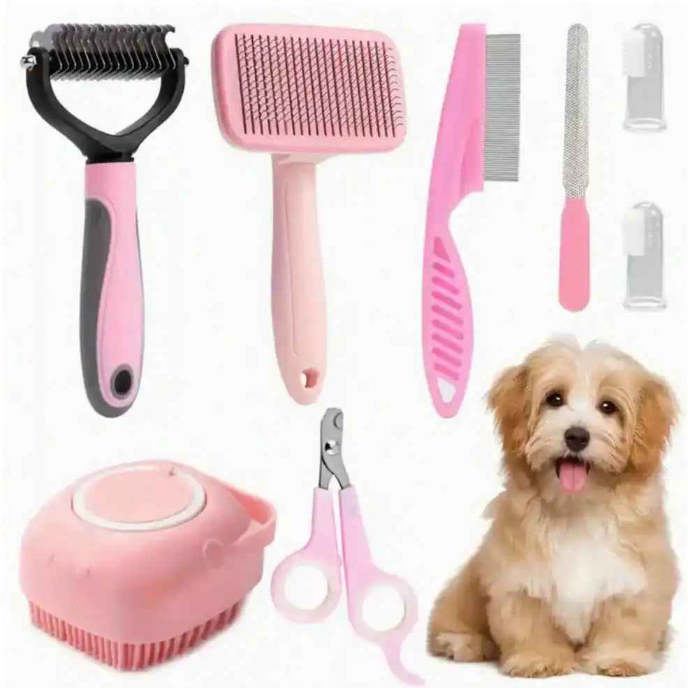 Dog Grooming Kit With Nail Clippers Flea Comb Brush