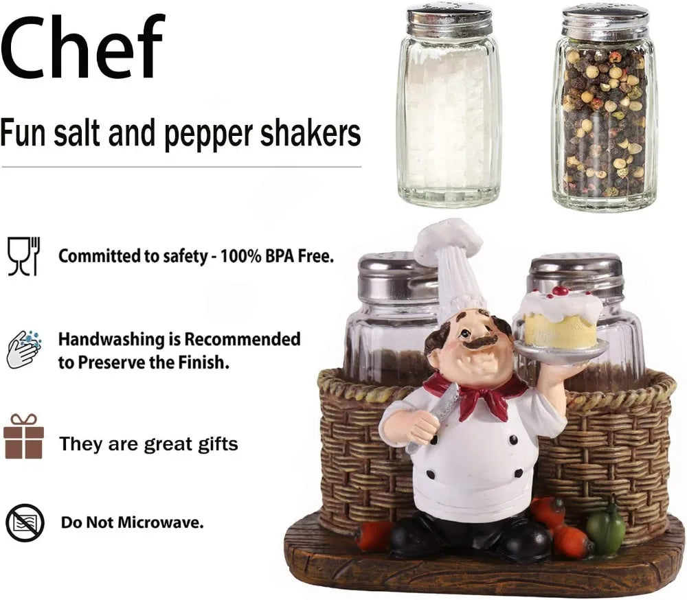 Salt And Pepper Shaker Set With Holder Figurine Kitchen Decor