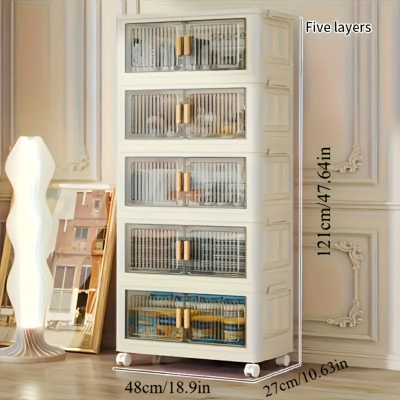 Stackable Storage Cabinet With Doors And Wheels For Practical Organization