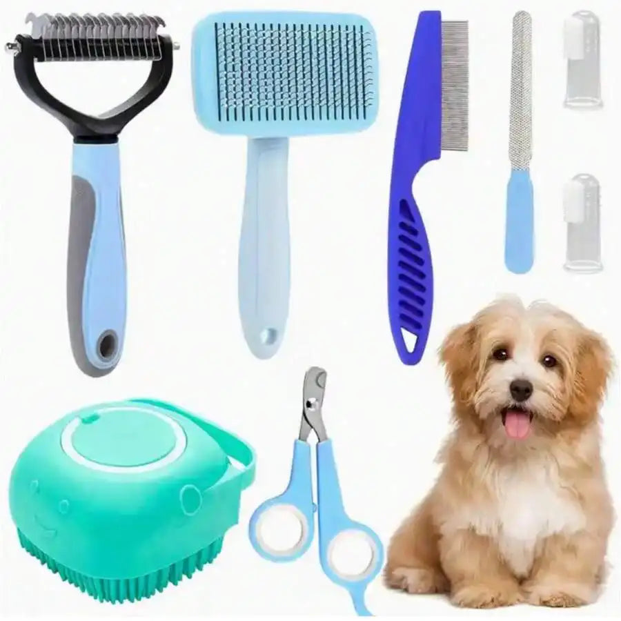 Dog Grooming Kit With Nail Clippers Flea Comb Brush