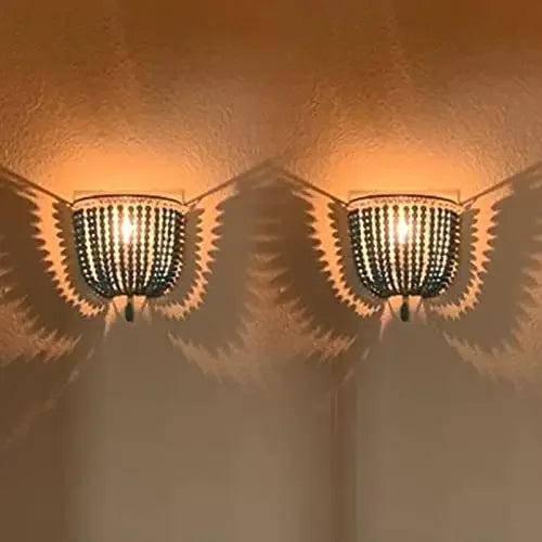 Industrial Retro Wood Beads Wall Light E14 Fixture