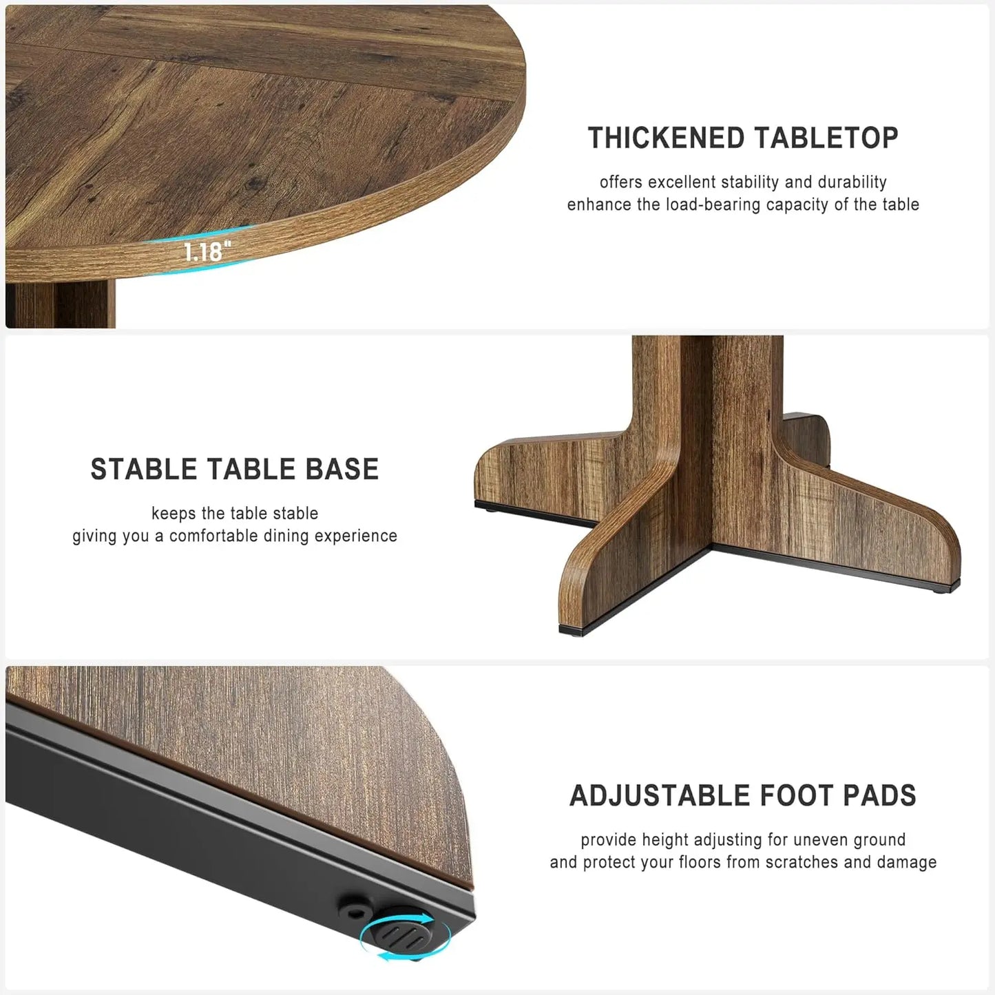 Studyset Farmhouse Round Dining Table With Wood Top And Stable Base