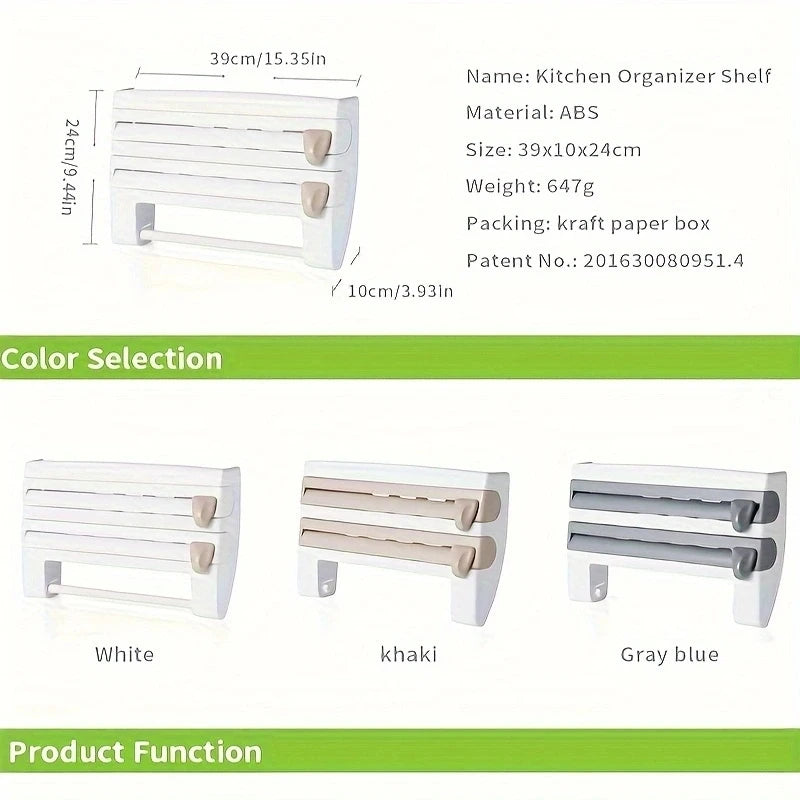 Kitchen Cling Film Organizer With Tin Foil Cutter And Paper Towel Holder