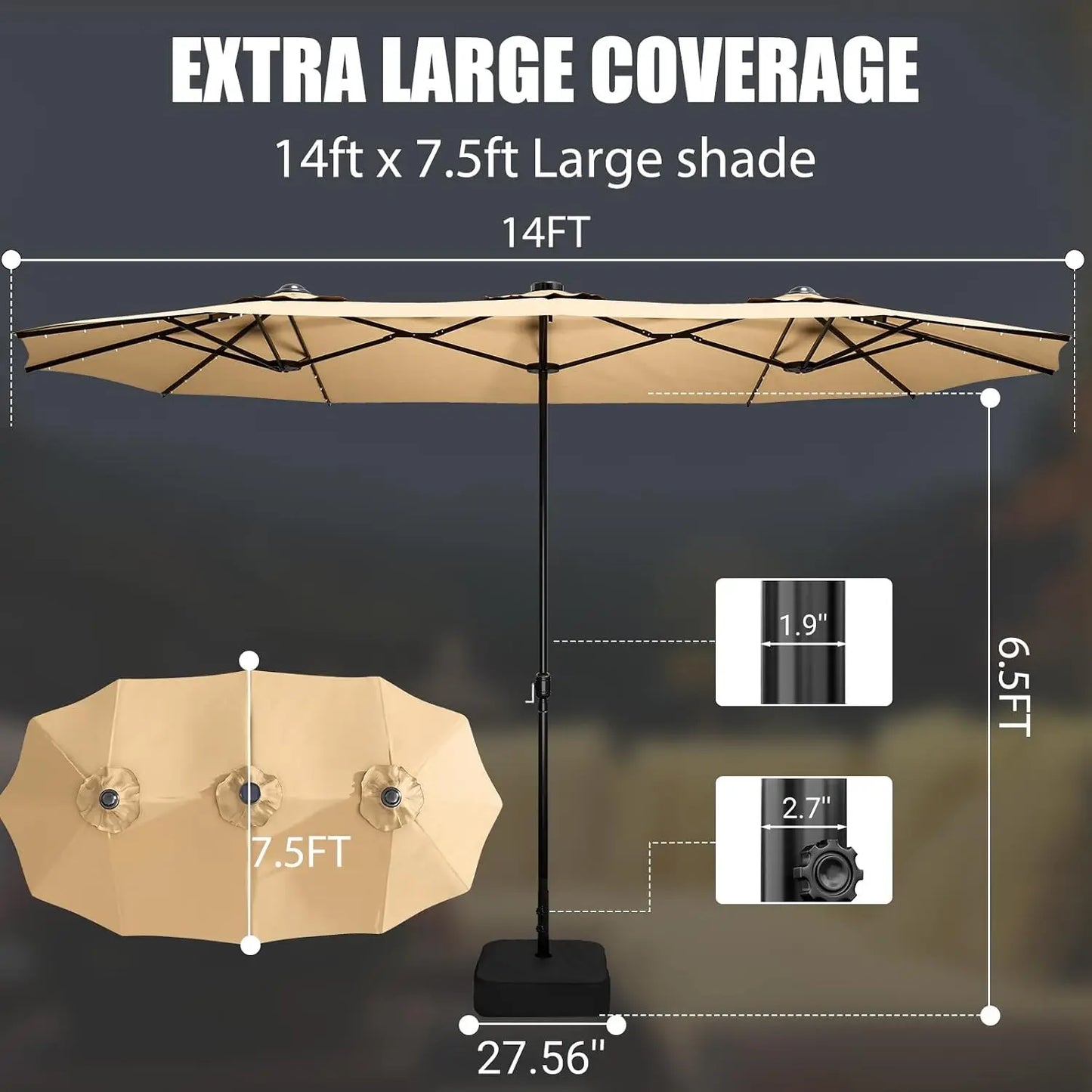 Rectangular Outdoor Double Sided Market Patio Umbrella With Base