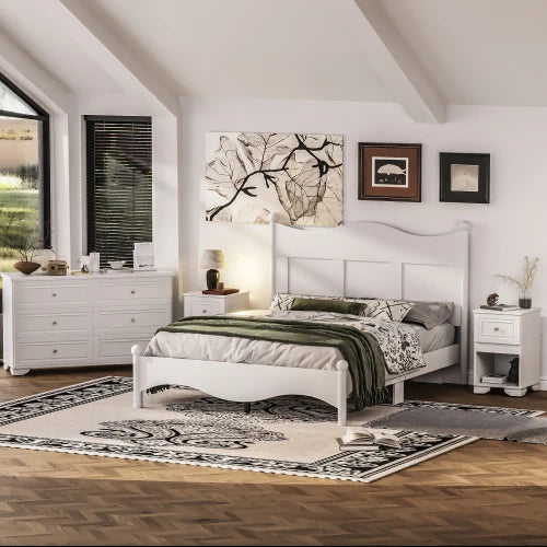 Retro Style 4 Piece Bedroom Set With Platform Bed Storage