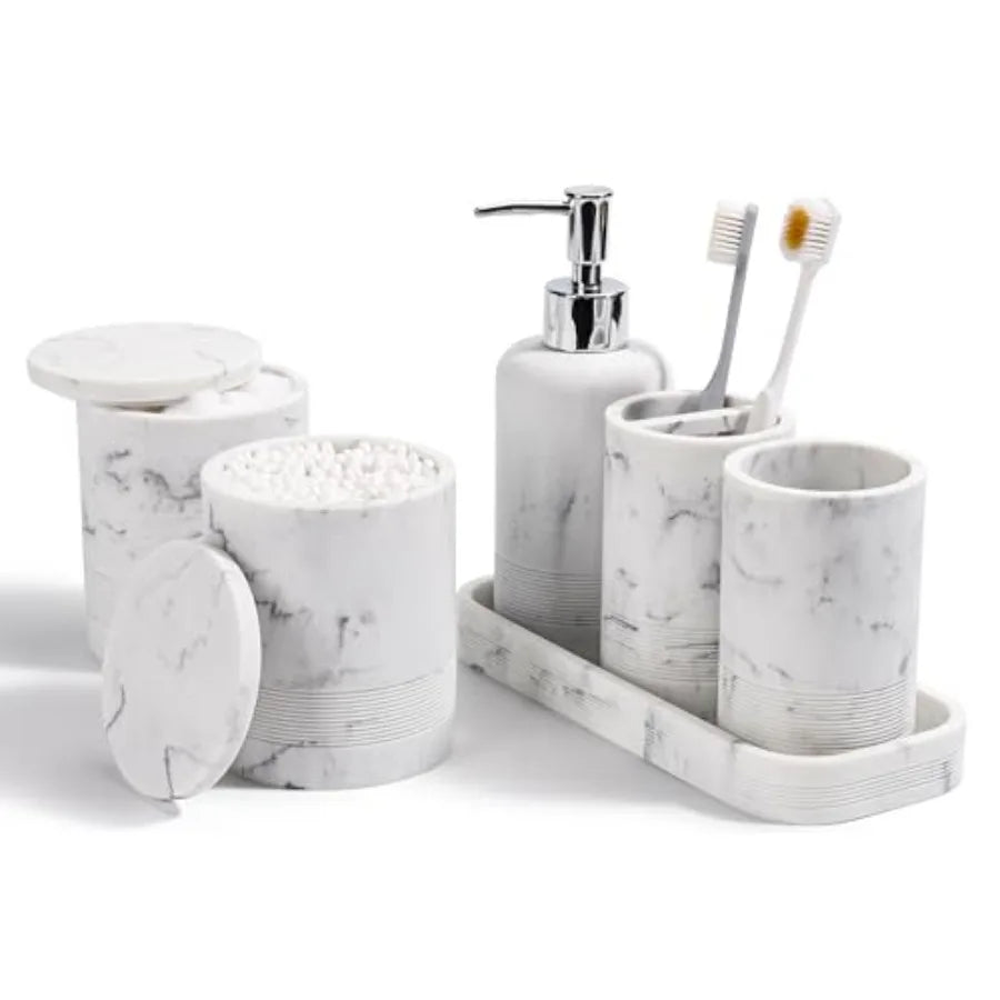 Bamboo Bathroom Accessory Set With Toothbrush Holder Soap Dispenser Tumbler