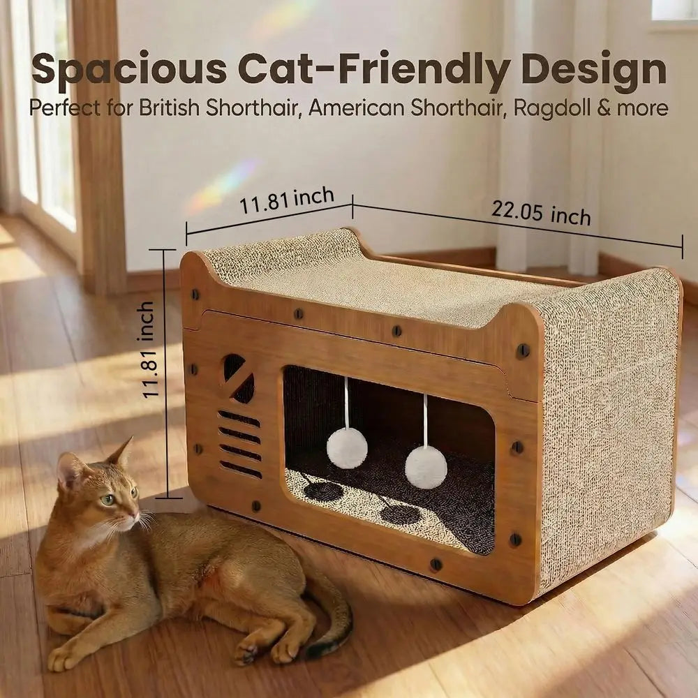 Retro TV Cat House With Sofa Top Scratcher Board Decor