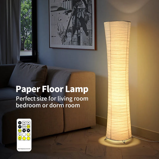 Paper Floor Lamp With Metallic Finish And LED Light Strip