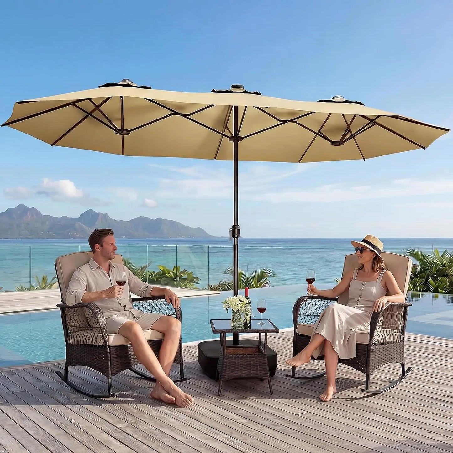 Rectangular Outdoor Double Sided Market Patio Umbrella With Base