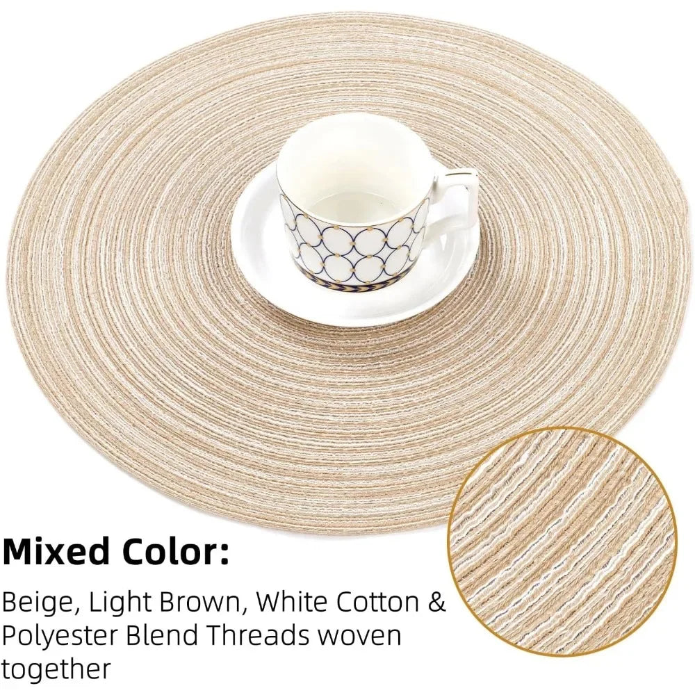 Round Braided Placemats Set of 6 Cotton Polyester Non Slip