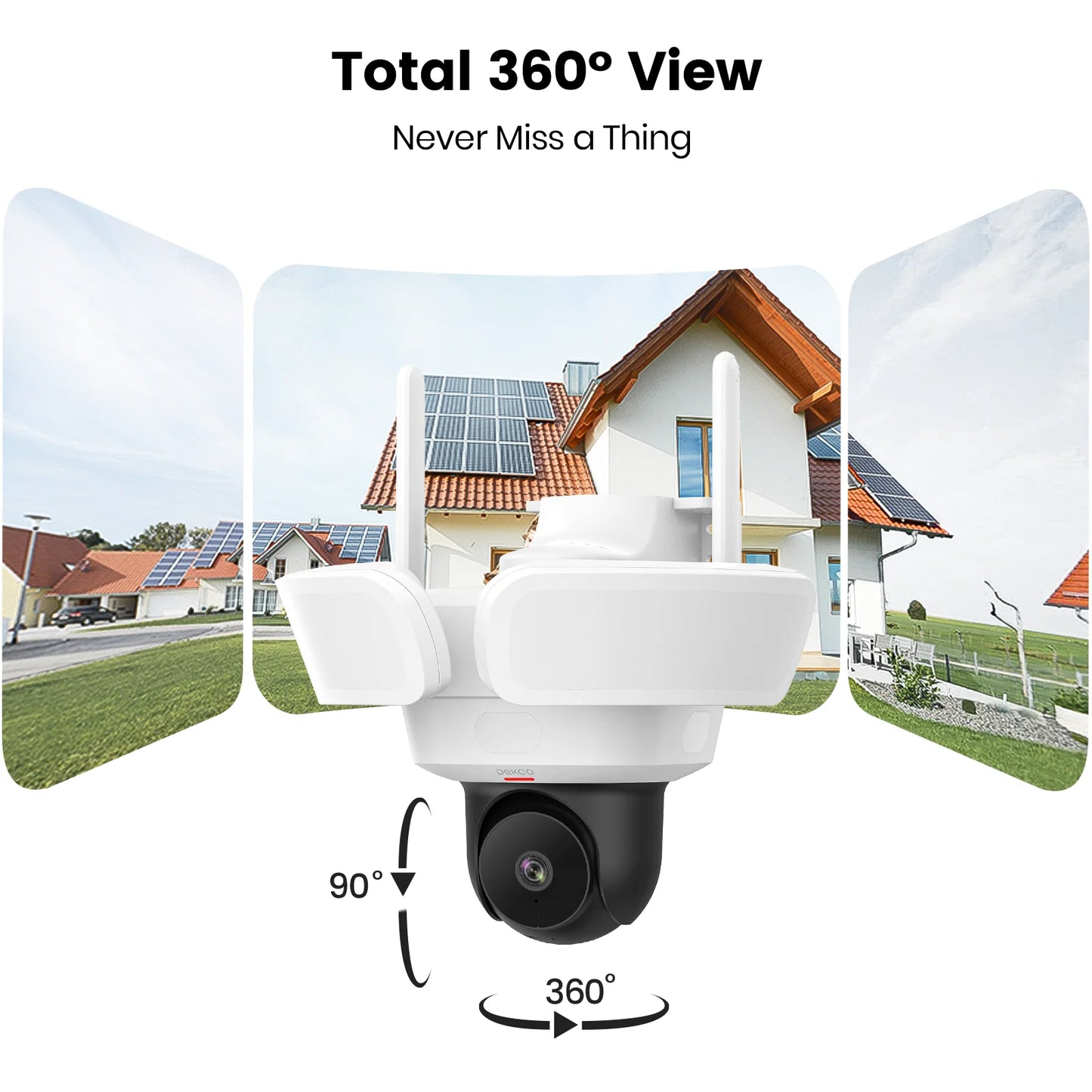 Dekco 3K UHD WiFi Floodlight Camera Outdoor 360° View Color Night Vision Wireless Security Camera PIR Detection 2-way Audio