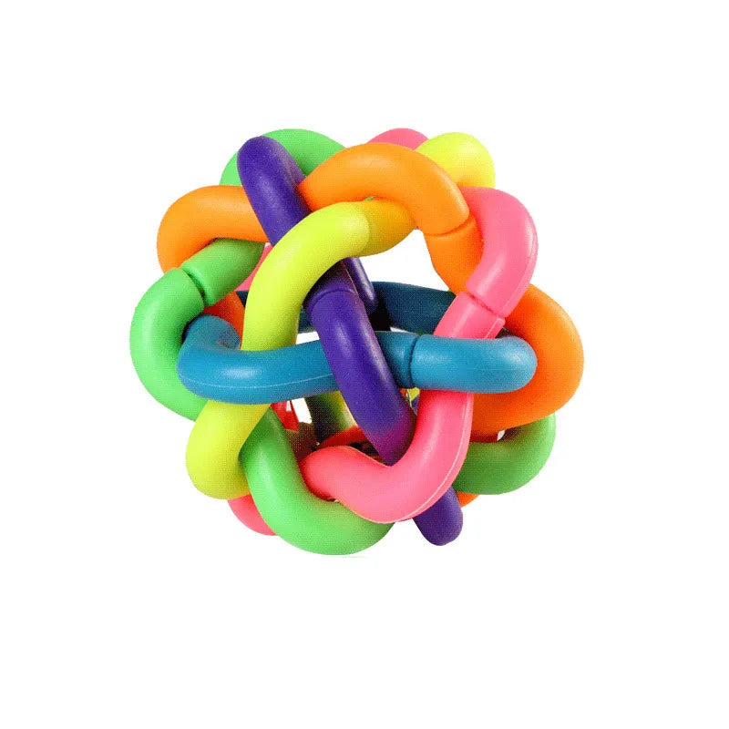 Colorful Bell Woven Dog Chew Toy Bite Resistant Rubber Ball