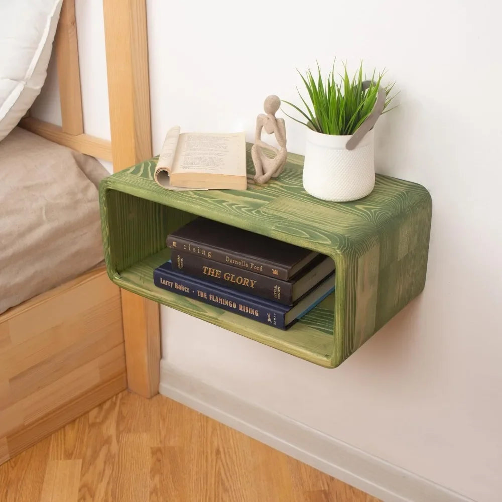 Floating Wooden Nightstand, Wall Mounted Bedside Shelf