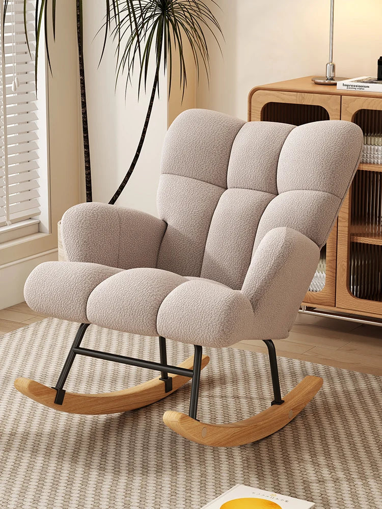 Folded Rocking Chair Modern High Back Armchair With Velvet Upholstery