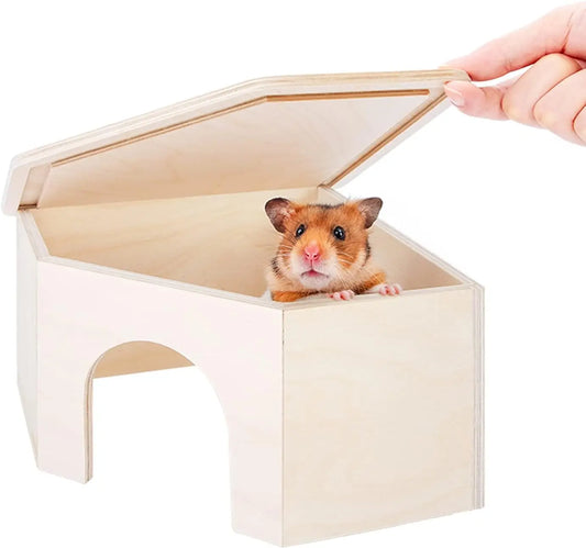 Birch Wood Hamster Hideout With Climbing Ramp For Dwarf Hamsters