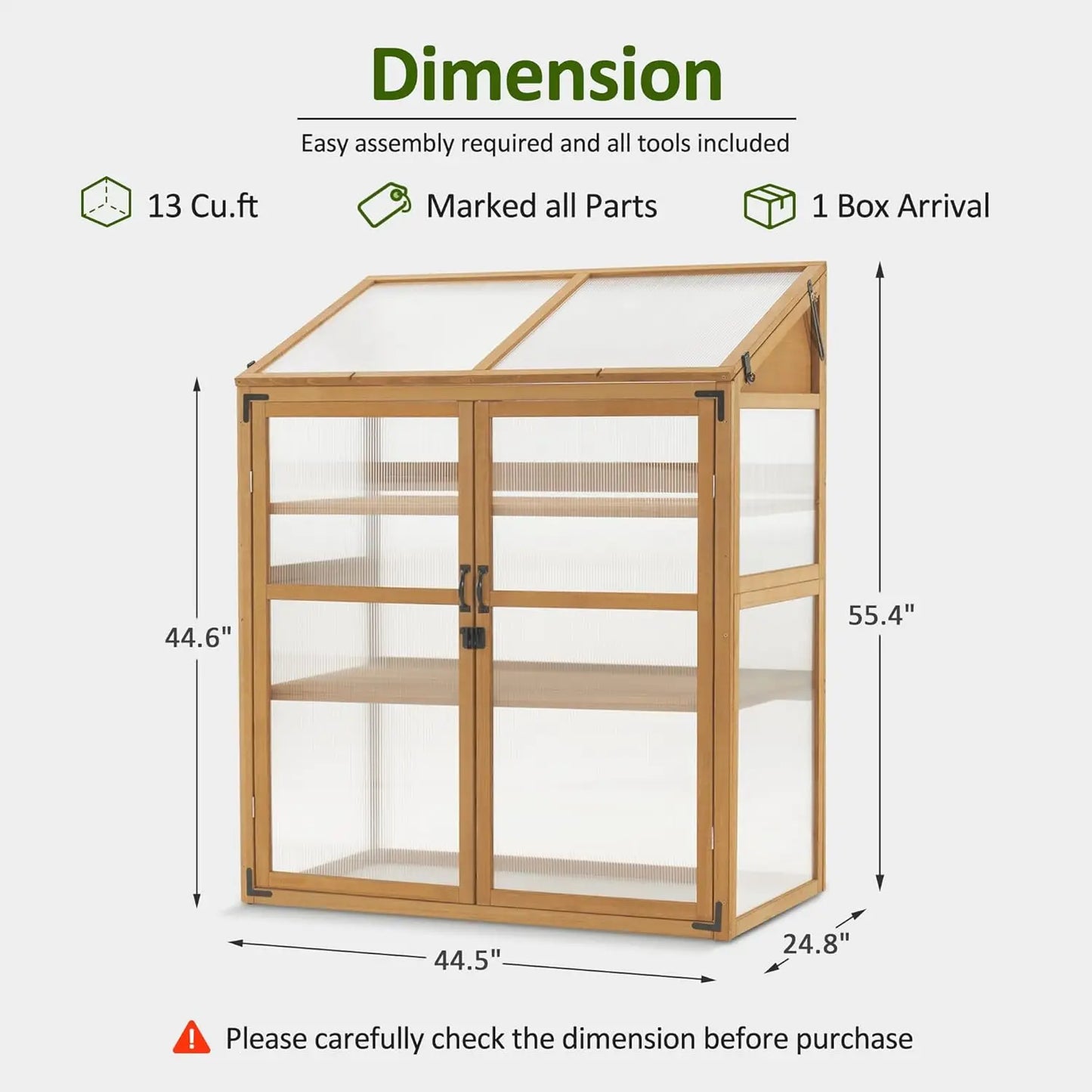 Frame Wooden Greenhouse With Adjustable Shelves For Outdoor Indoor Use