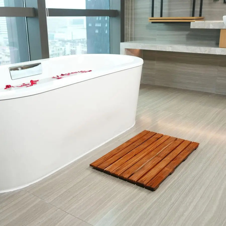 Teak Shower Mat Non Slip Bath Mat Luxury Spa Wooden