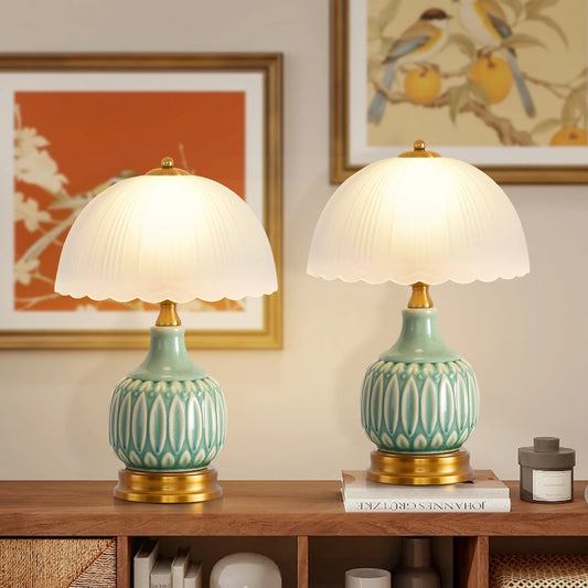 Vintage Ceramic Embossed Mushroom Table Lamp For Bedroom