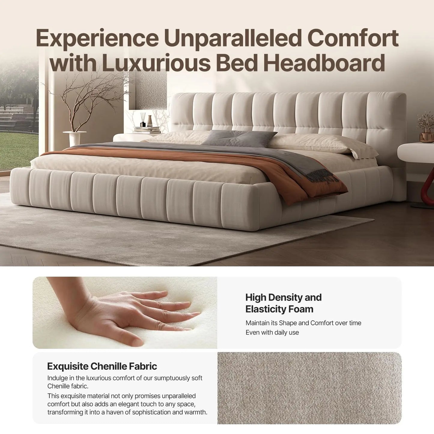QWC Modern Cloud Platform Bed With Soft Headboard Fabric