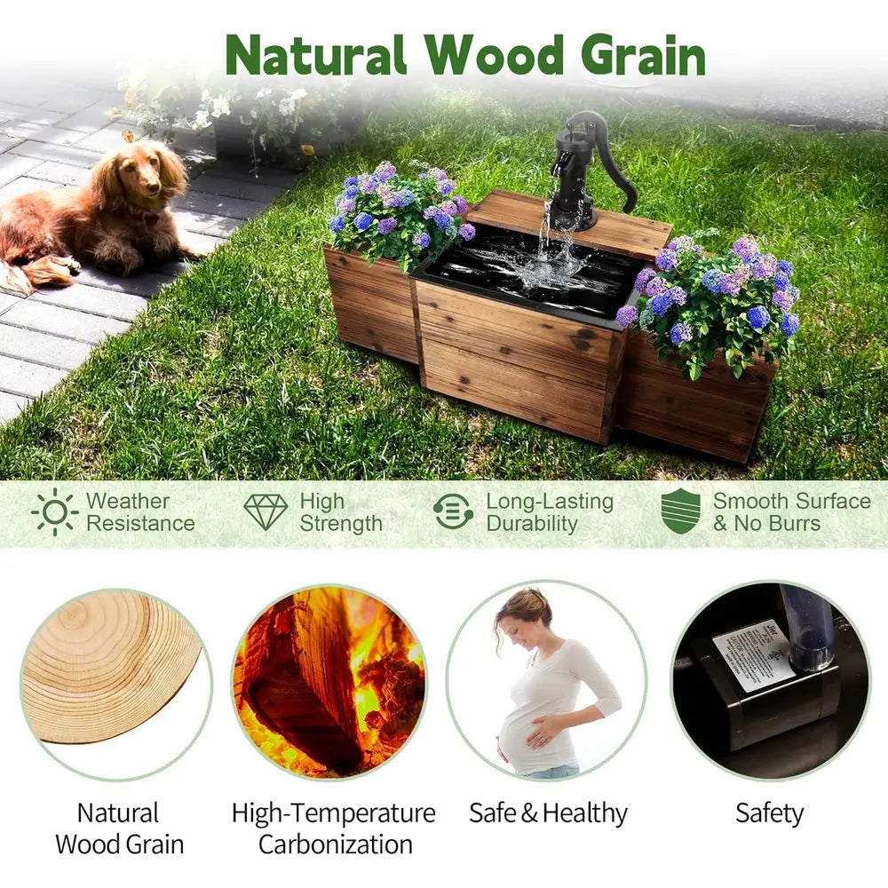 Outdoor Water ountain,loor Wooden Recular Pump Old-ashioned ountain with lower Box,Electric Decorative Hand Pump, Outdoor Water