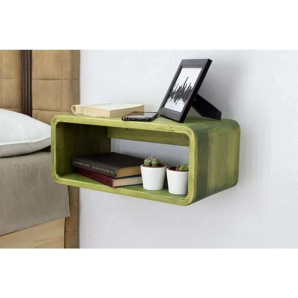 Floating Wooden Nightstand, Wall Mounted Bedside Shelf