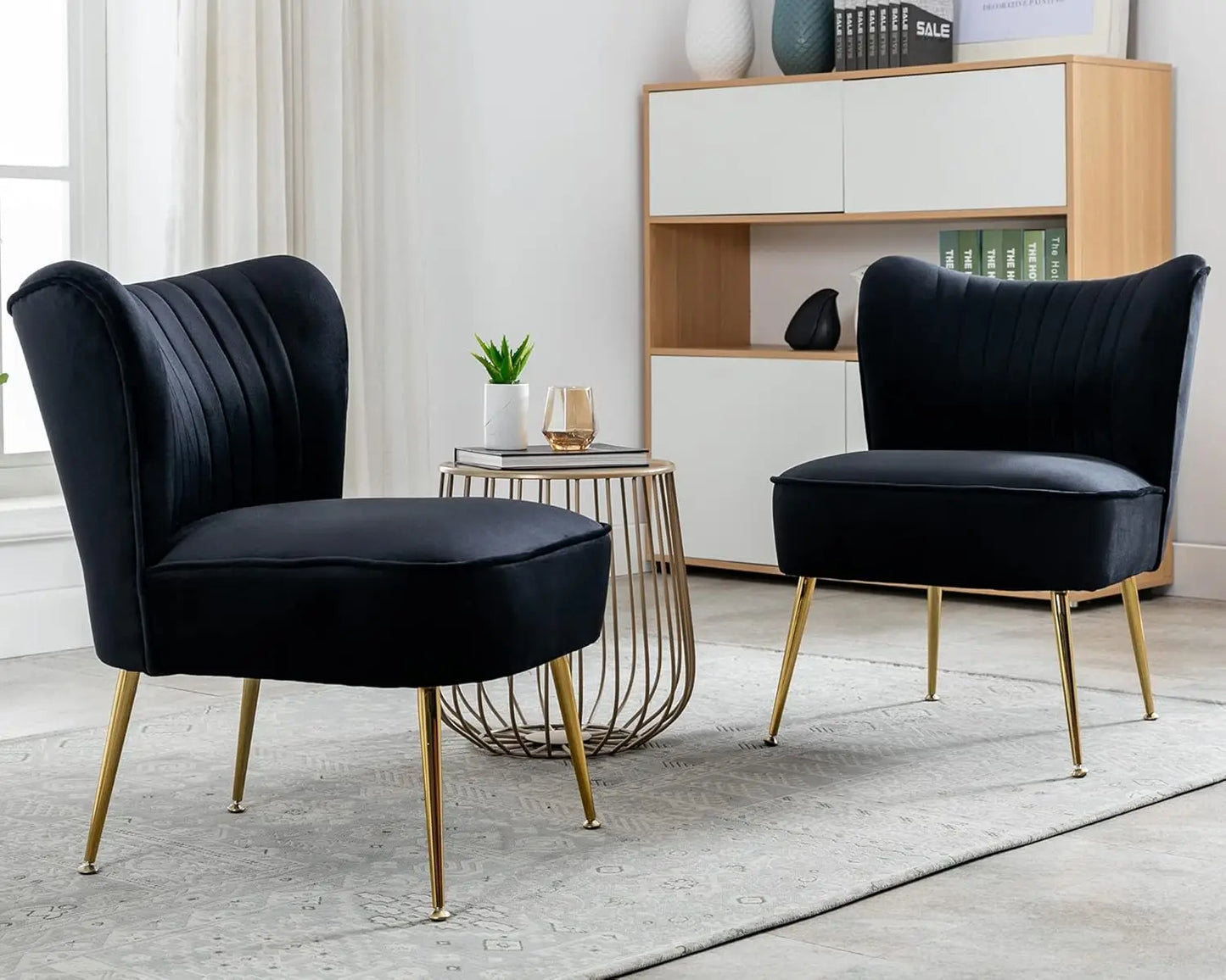 Velvet Accent Chair Set Of 2 Armless Slipper Mid Century