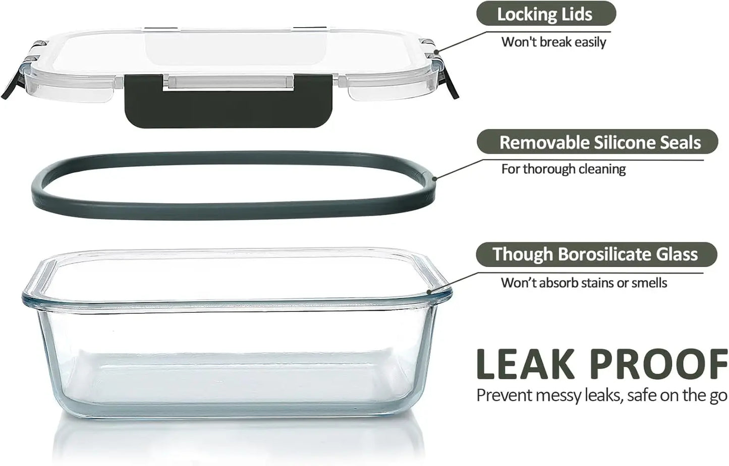 Glass Food Storage Set With Snap Lids, Airtight Microwave Safe