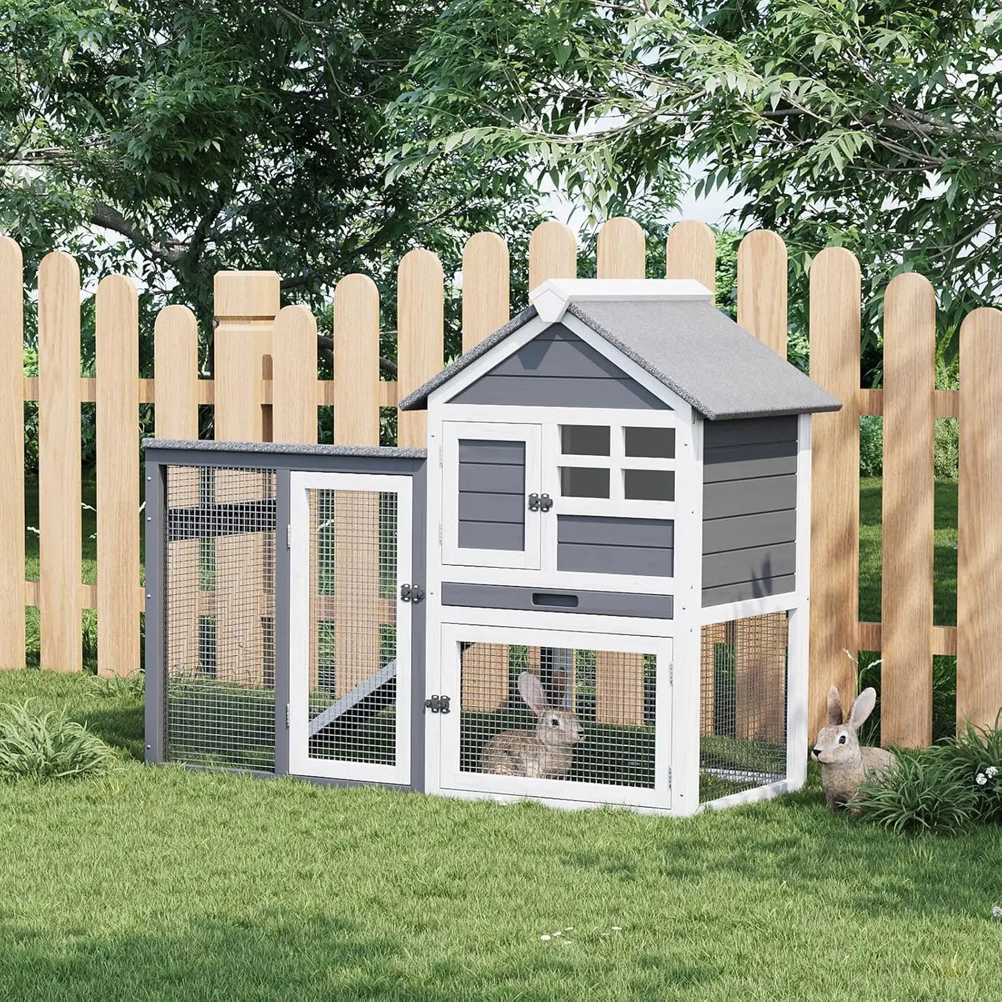 HiMISSCN Wooden Rabbit Hutch Indoor Outdoor Cage