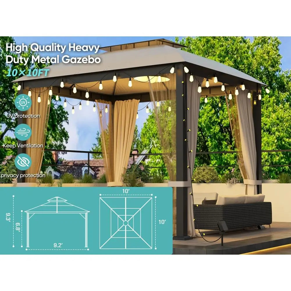 Patio Gazebo Heavy Duty Outdoor Shelter With Privacy Curtains