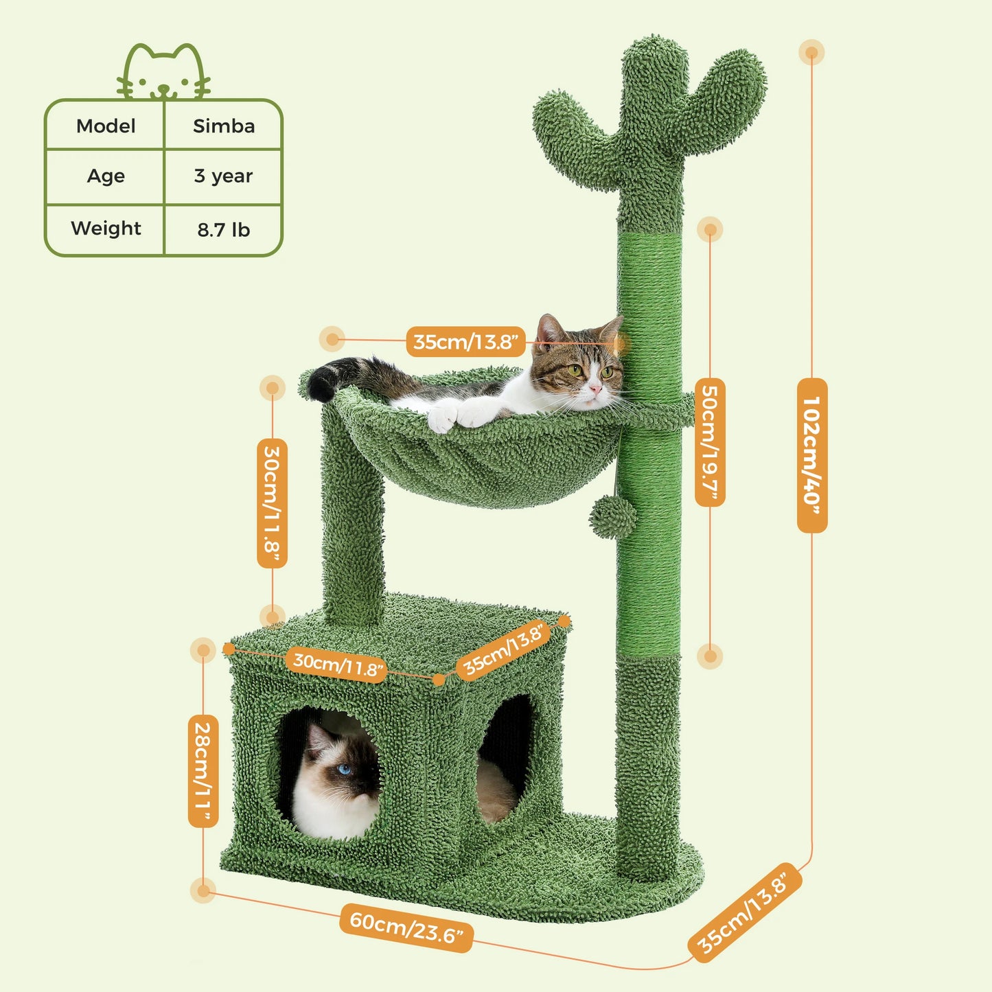 PEQULTICN Cactus Cat Tree With Condo Hammock And Ball