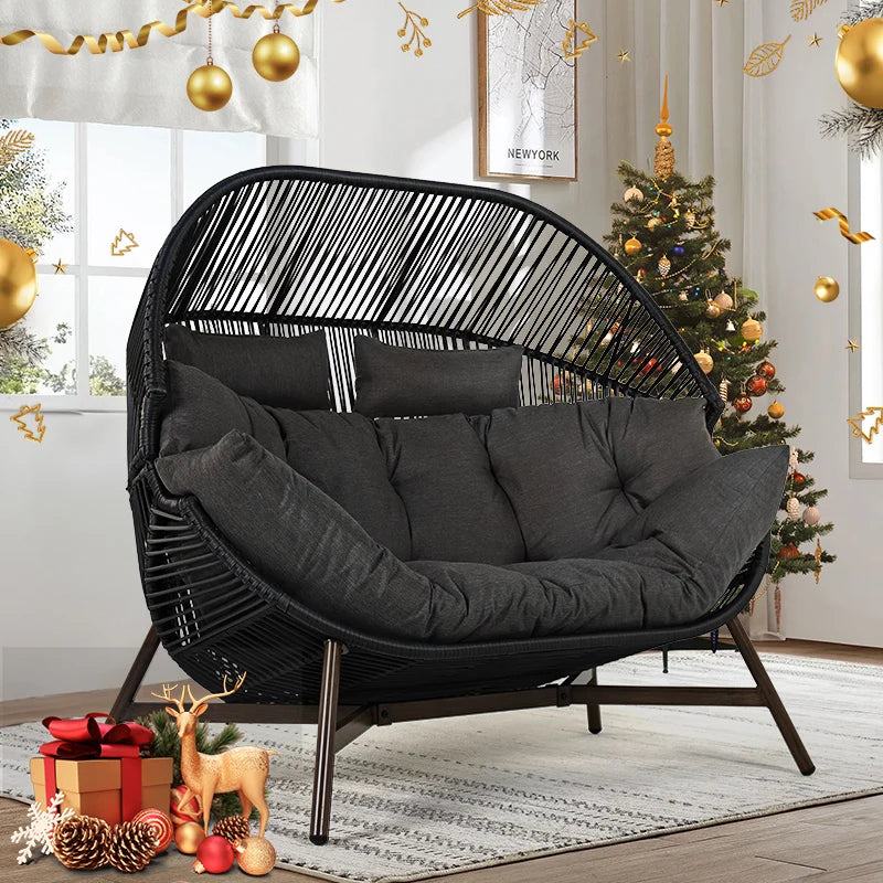 Grand Patio Outdoor Two-Person Wicker Egg Chair With Cushion