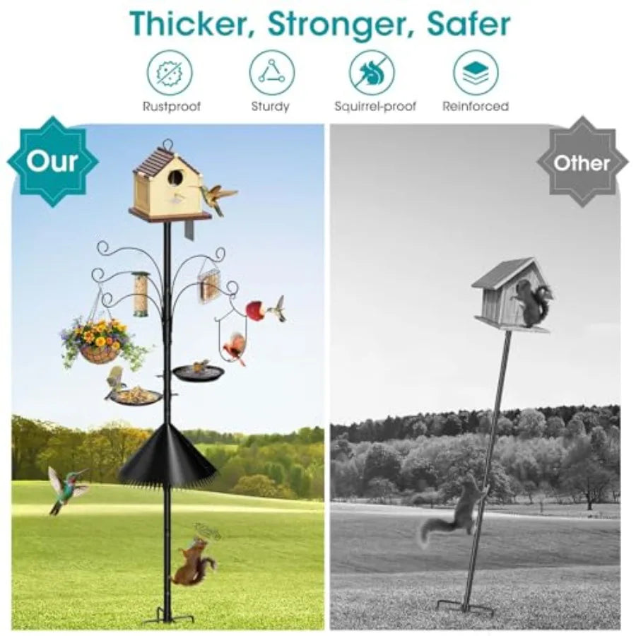 Squirrel-Proof Heavy-Duty Bird Feeder Stand With Five Hooks