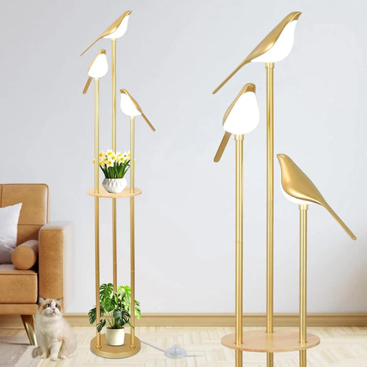 Modern Gold Floor Lamp With Adjustable LED Bird Lights