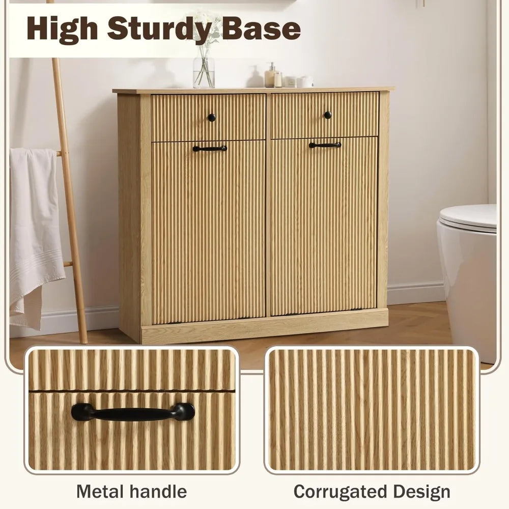 Double Tilt Out Laundry Basket Cabinet With Drawer