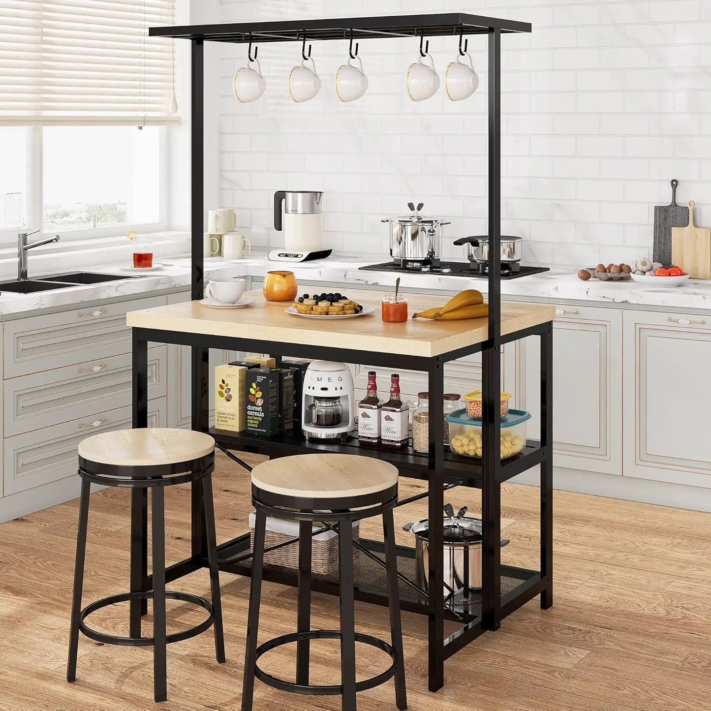 HiMISS Kitchen Island with Storage and Power Outlet