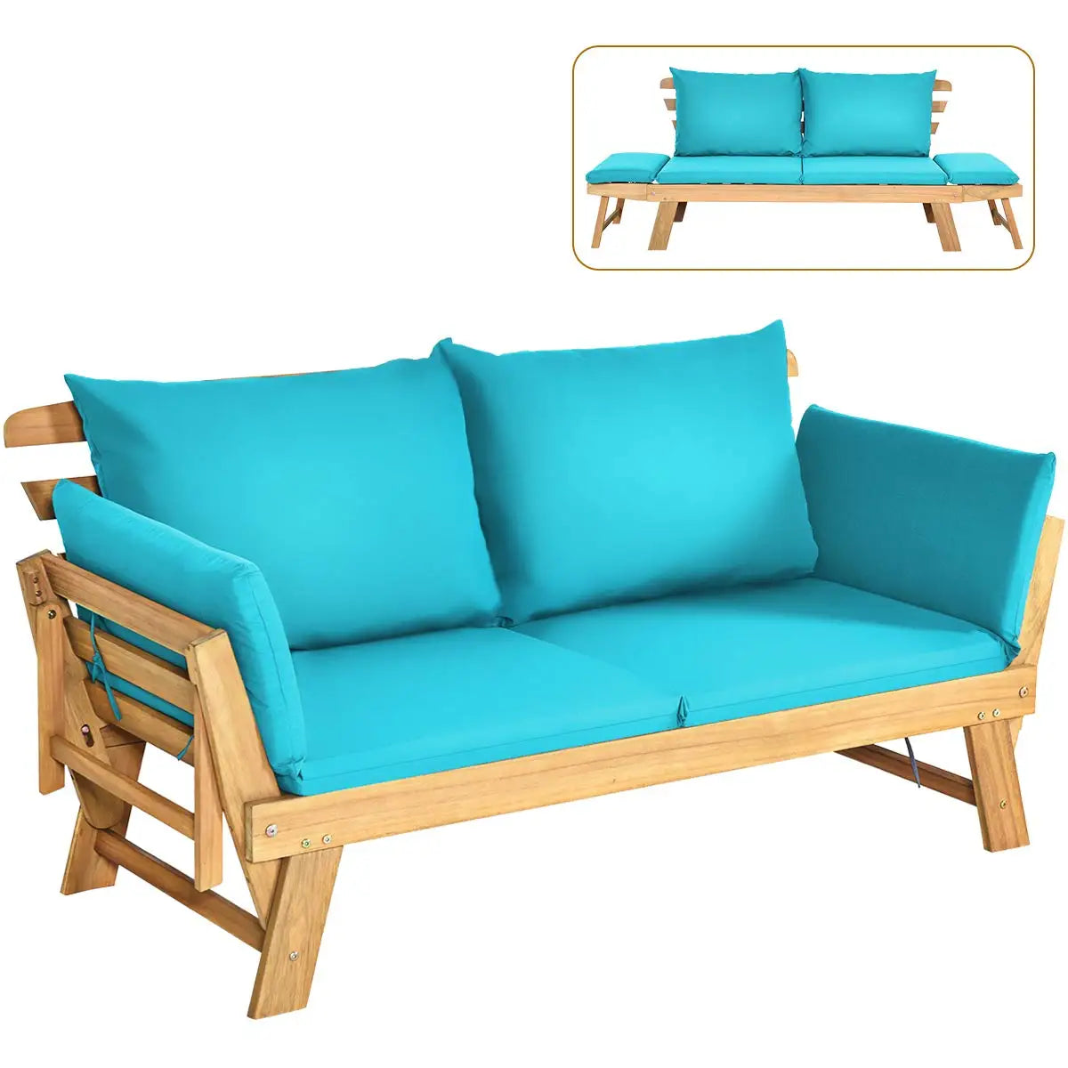 Acacia Outdoor Convertible Patio Sofa Bed With Adjustable Armrests