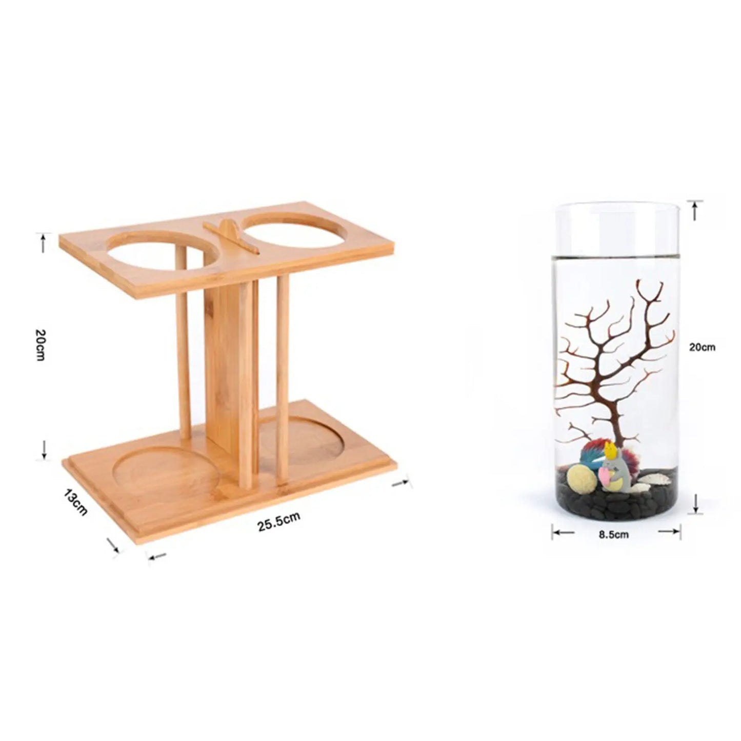 Mini Glass Betta Tank with Bamboo Base and LED Light