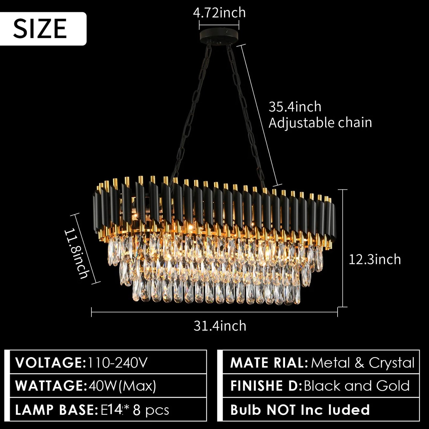 Modern Crystal Chandelier 3-Tier K9 Oval Pendant Design