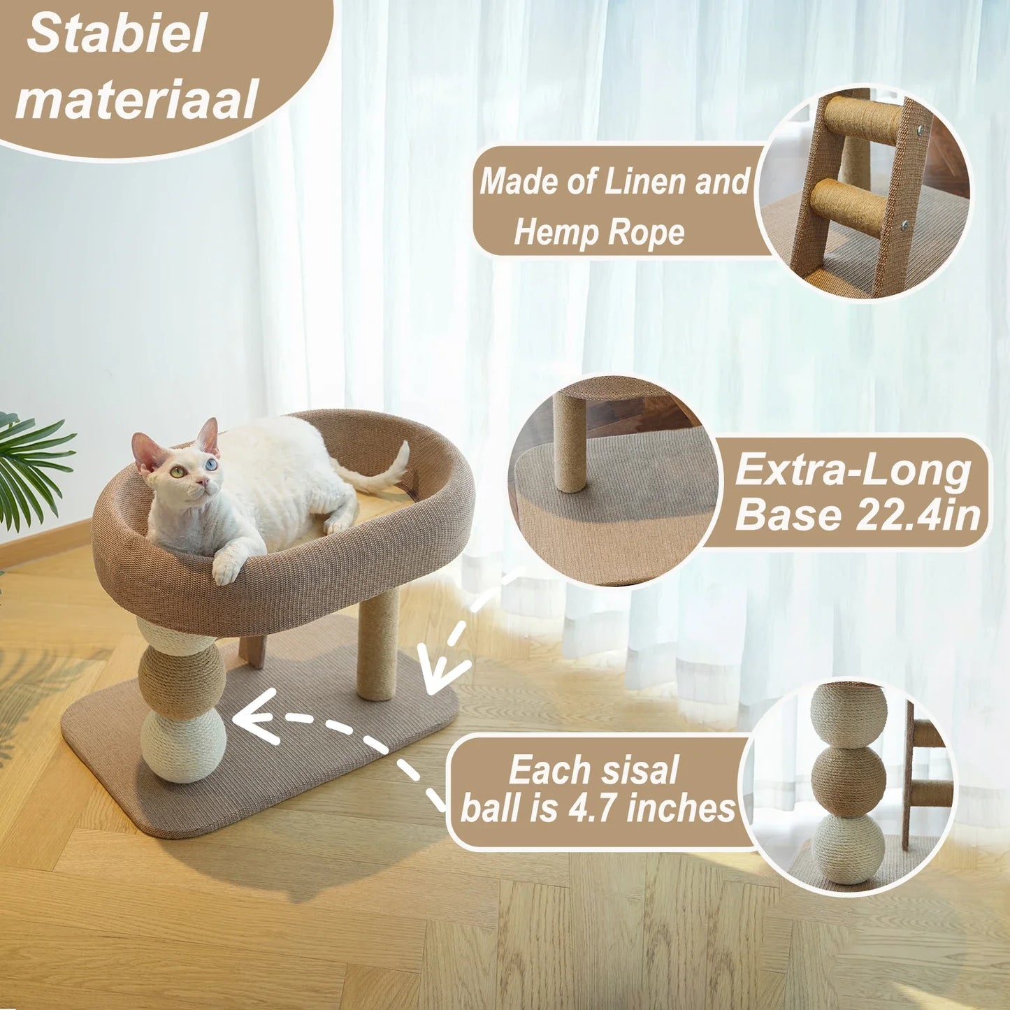 All In One Cat Tree With Scratching And Plush Bed For Indoor Cats