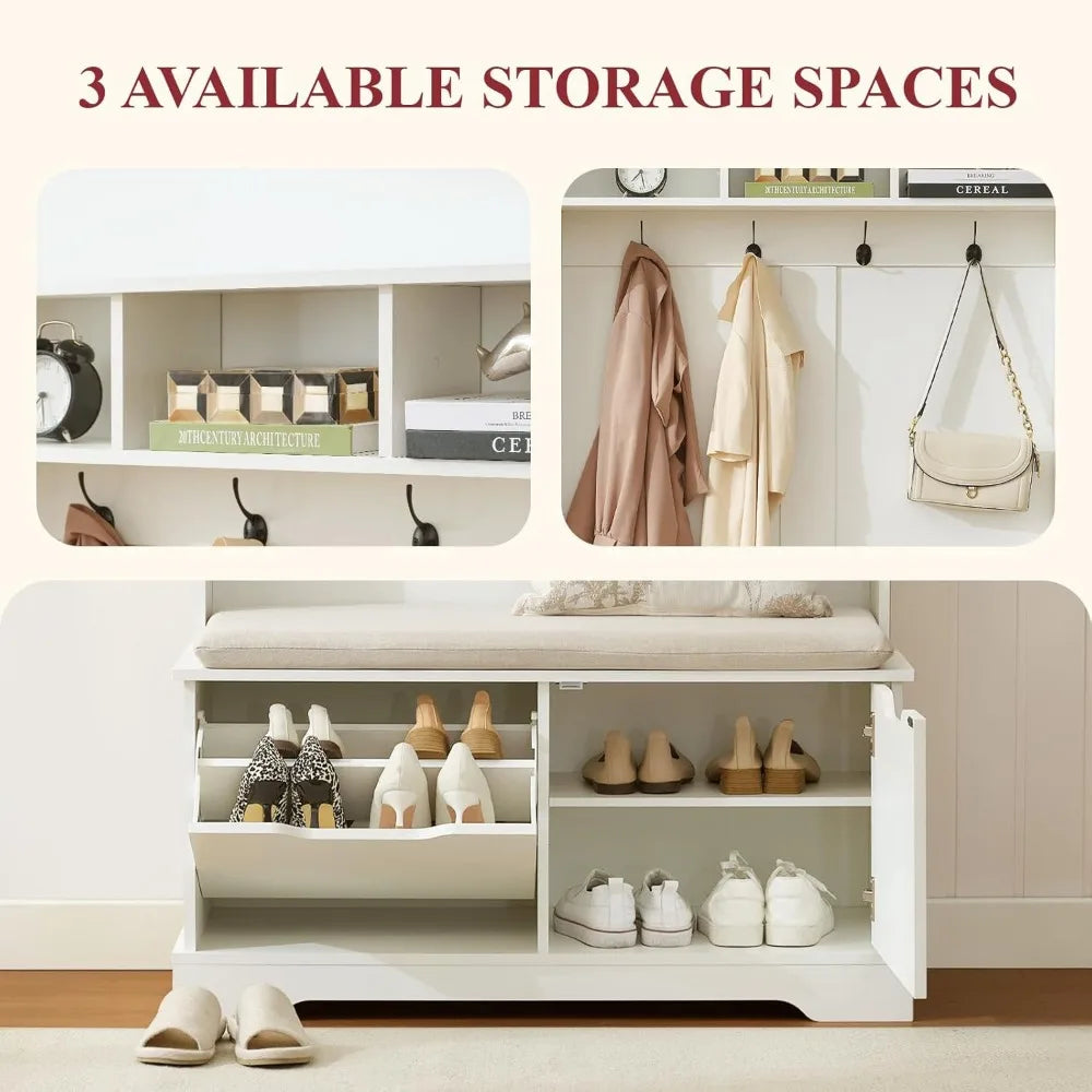 XMSJ Hall Tree Bench With Shoe Storage And Coat Rack