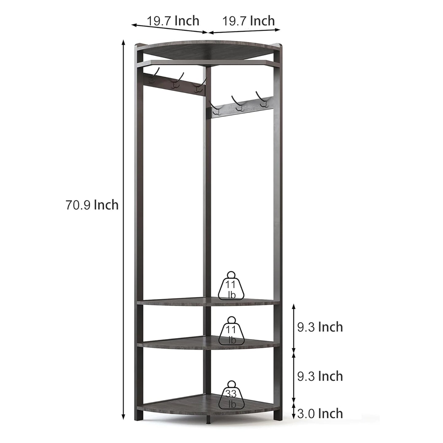 HiMISS Corner Coat Rack Stand Hall Tree With 6 Hooks