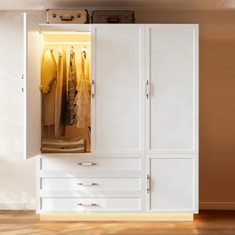 SHXI Three Door Wardrobe Armoire With LED Interior Lighting