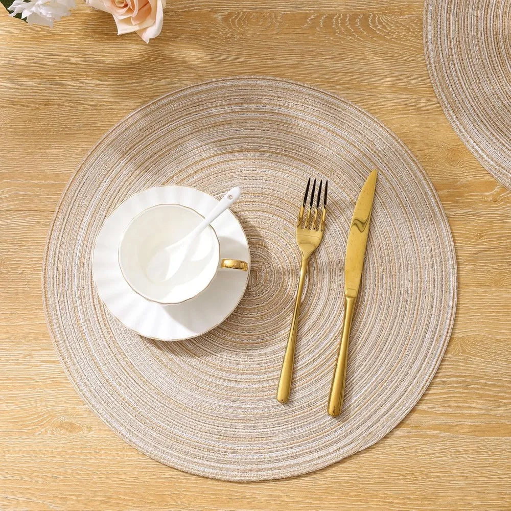 Round Braided Placemats Set of 6 Cotton Polyester Non Slip