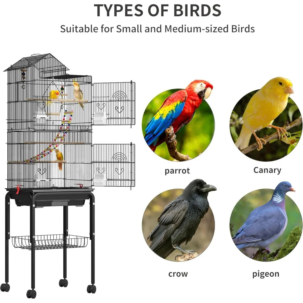 Stainless Steel Bird Cage With Rolling Stand And Four Doors For Indoor Use